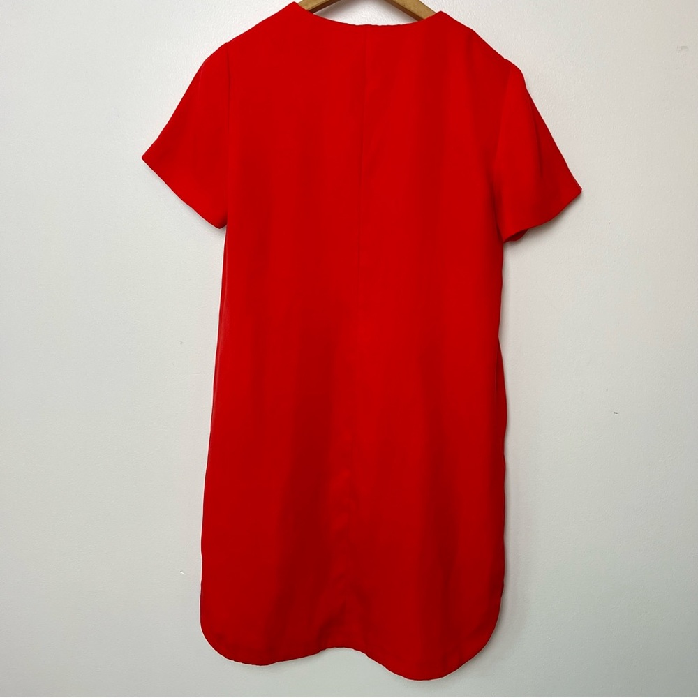 Banana Republic Women Size 6P Shift Dress Red Short Sleeve High Low Holiday - Picture 6 of 6
